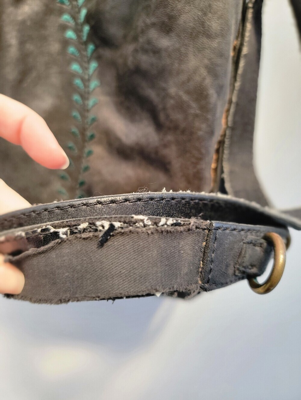 Lucky Brand Abbey Road Vintage Black Leather Hobo Bag Boho Embroidered Festival - Picture 12 of 15